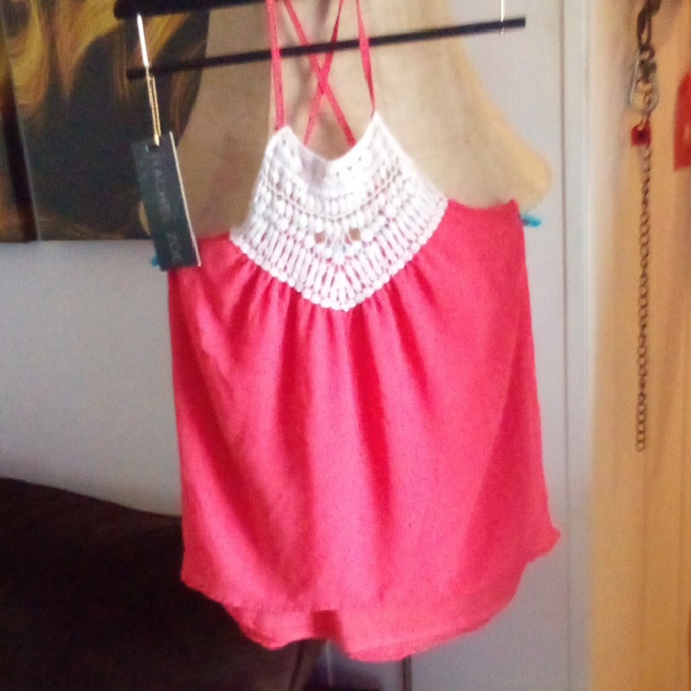 Charlotte Russe Pink and White Embellished Camisole